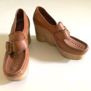 Vintage Famolare Hi There 70s Platform Leather Loafers 7N